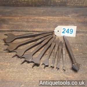 Antique Set of 9 Centre Bits and a Countersinking Bit