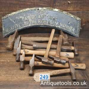 Lot: 249 Vintage Selection 10 Cross Pein Riveting Hammers