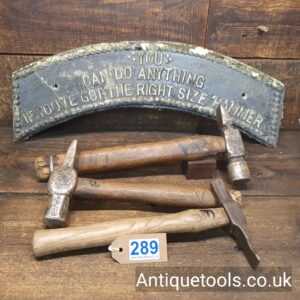 Lot: 289 Antique Selection 3 Cross Pein Hammers